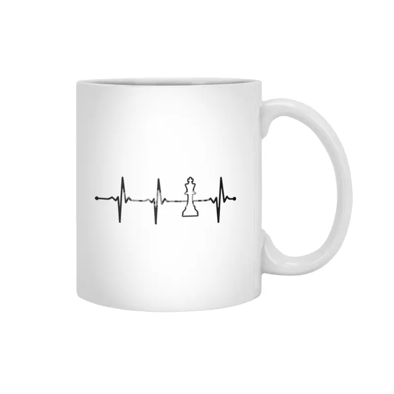 Chess Lineart Minimalistic Ecg Heartbeat Design Bv Beyaz Kupa