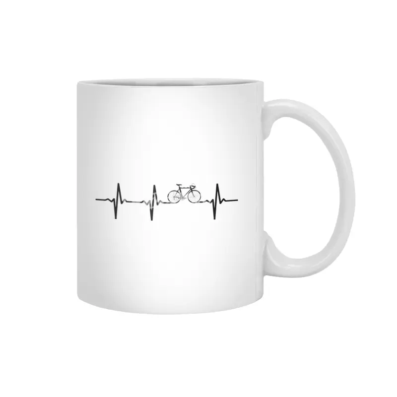 cycling heartbeat bicycle biking bike  riding bikes ride cyclist cool black design on  white Beyaz Kupa