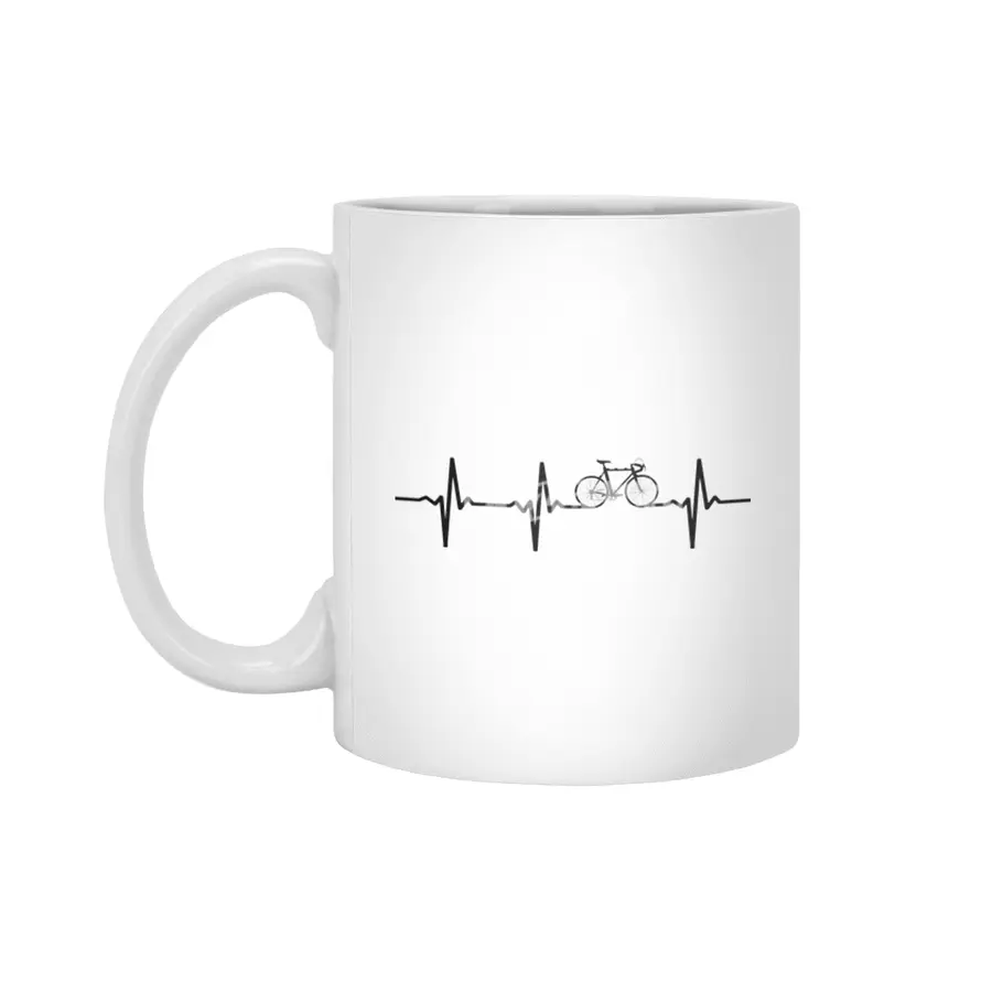 cycling heartbeat bicycle biking bike  riding bikes ride cyclist cool black design on  white Beyaz Kupa
