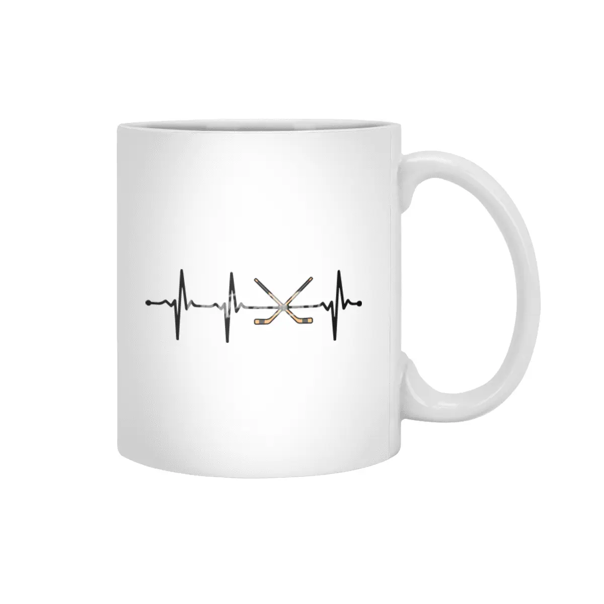 Crossed Ice Hockey Sticks ECG Heartbeat Pulse Bv Beyaz Kupa