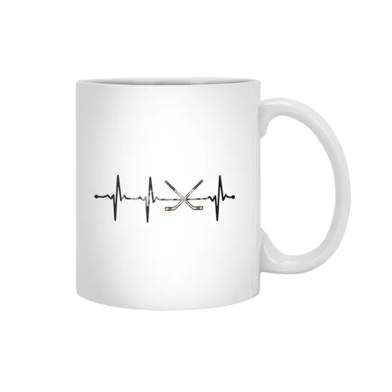 Crossed Ice Hockey Sticks ECG Heartbeat Pulse Bv Beyaz Kupa