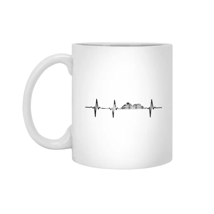 read book heartbeat frequency cute graphic reading books lovers teacher and school learning student Beyaz Kupa