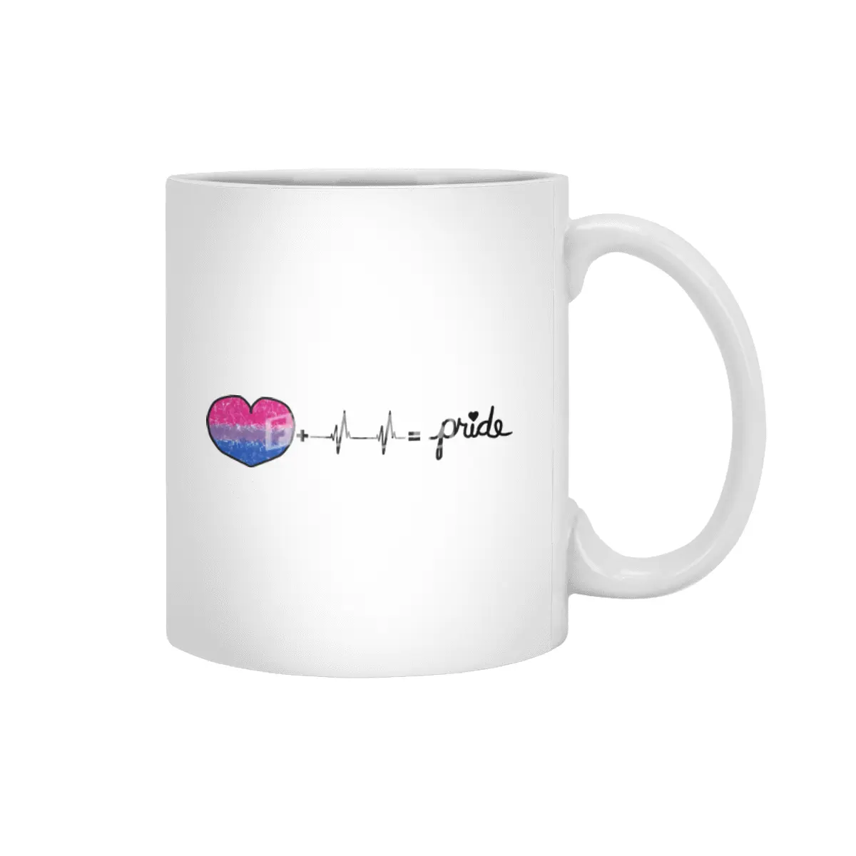 Bi-Sexual Pride Flag Heart + Heartbeat = Pride Design Beyaz Kupa