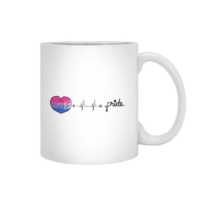 Bi-Sexual Pride Flag Heart + Heartbeat = Pride Design Beyaz Kupa