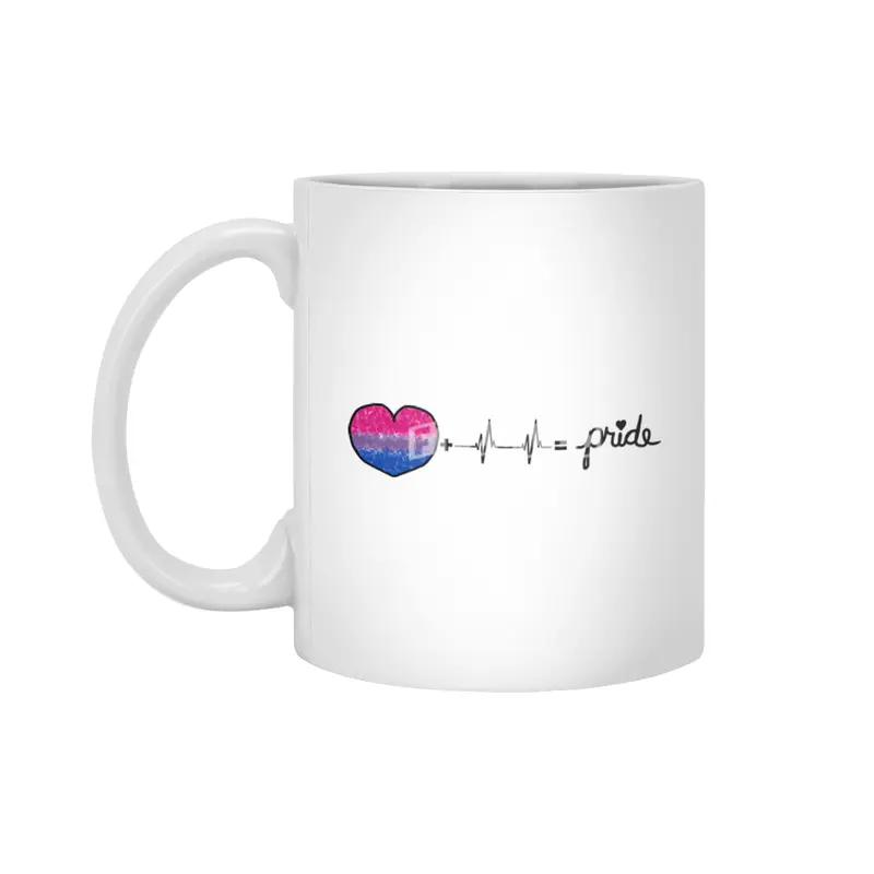 Bi-Sexual Pride Flag Heart + Heartbeat = Pride Design Beyaz Kupa