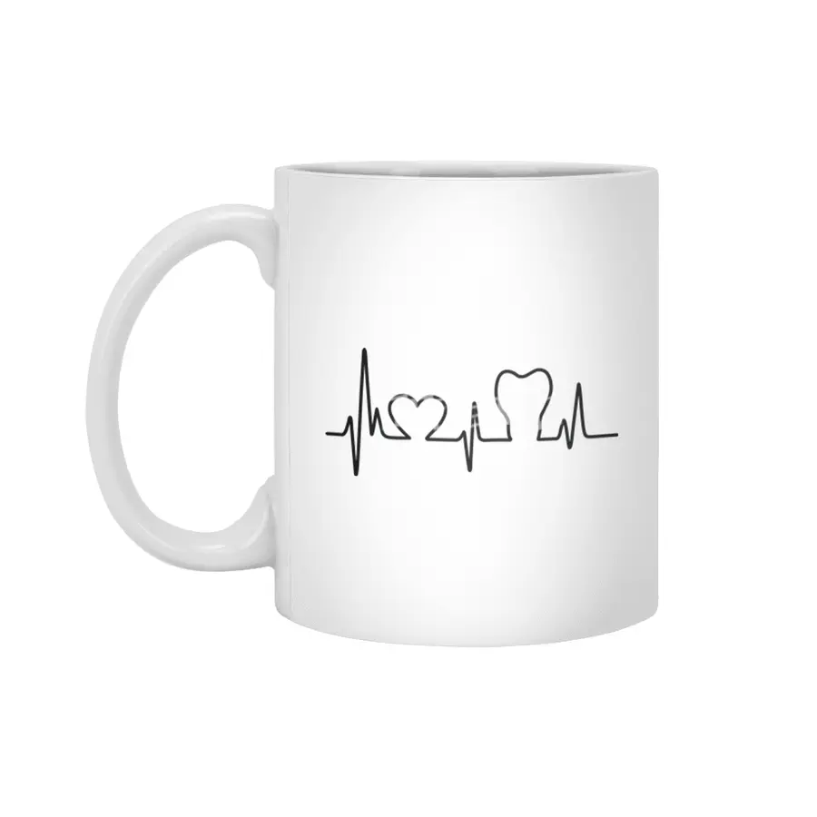 Dental Tooth Heartbeat Black Design Beyaz Kupa