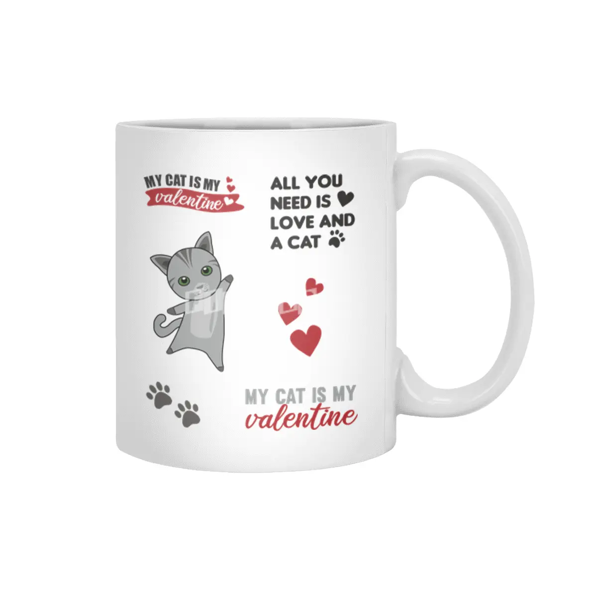 Cat Sticker Set My Cat Is My Valentine Gray Beyaz Kupa