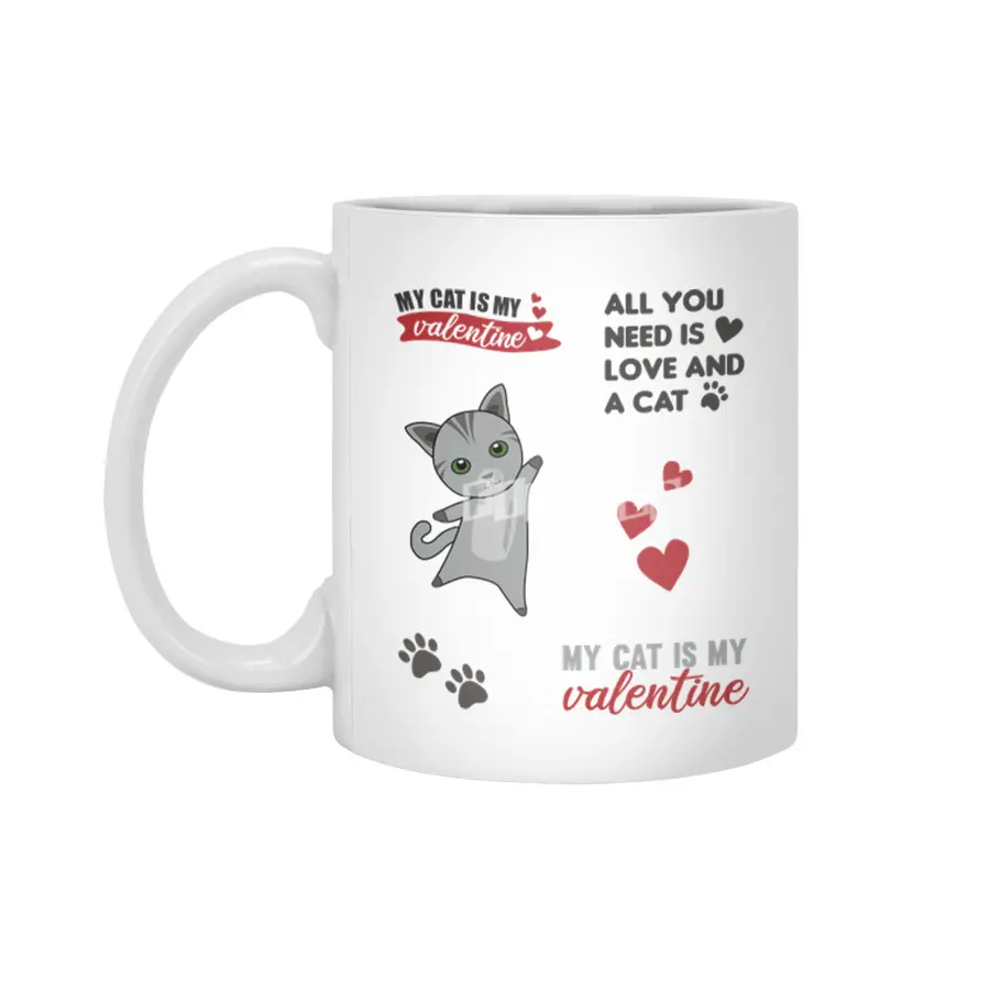 Cat Sticker Set My Cat Is My Valentine Gray Beyaz Kupa