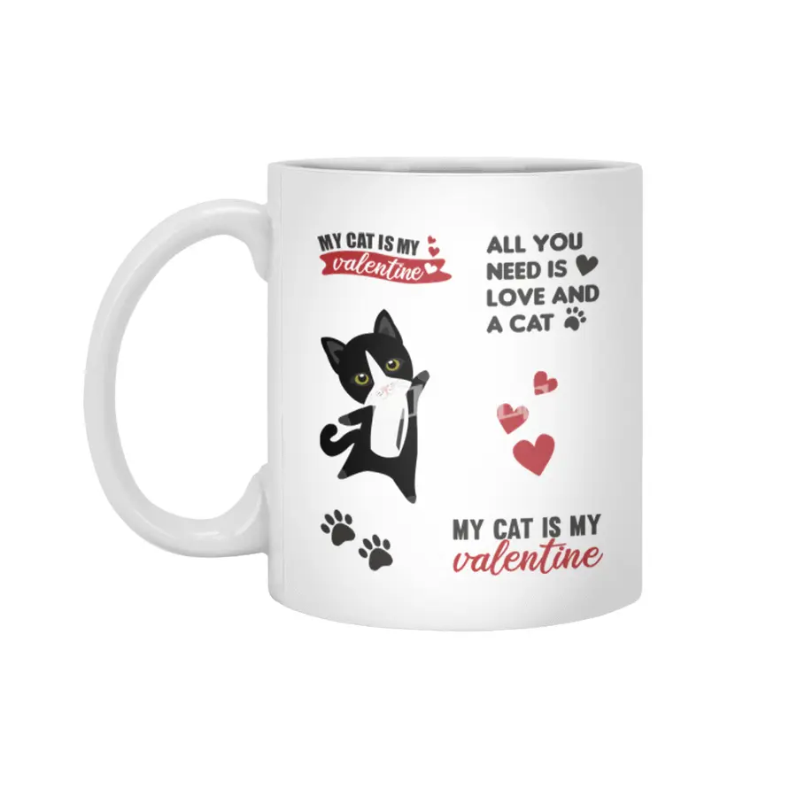 Cats Sticker Set My Cat Is My Valentine Black Beyaz Kupa