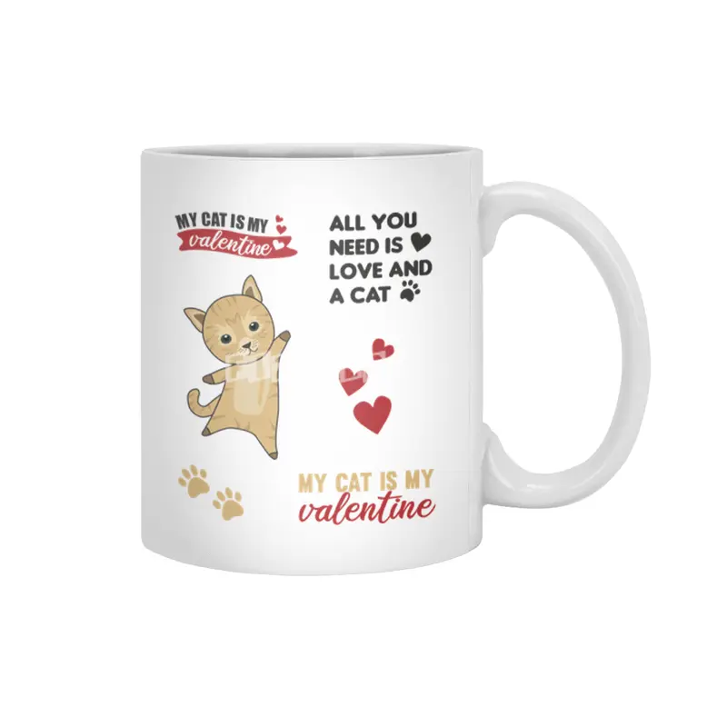 Cats Sticker Set My Cat Is My Valentine Brown Beyaz Kupa
