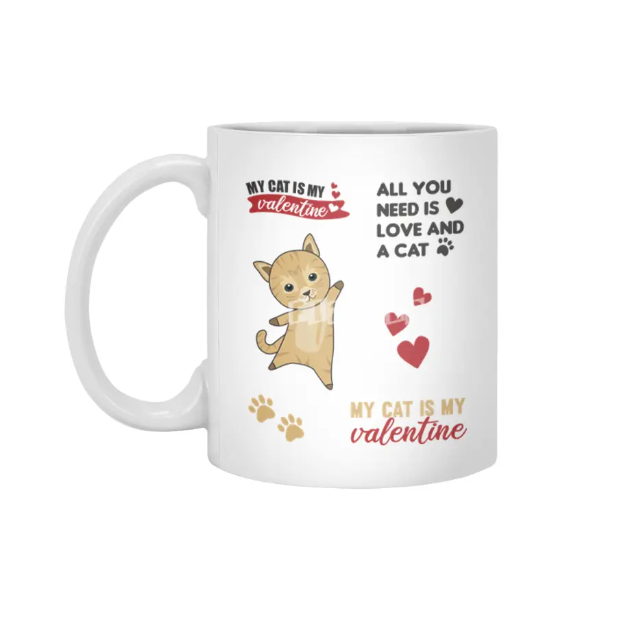 Cats Sticker Set My Cat Is My Valentine Brown Beyaz Kupa