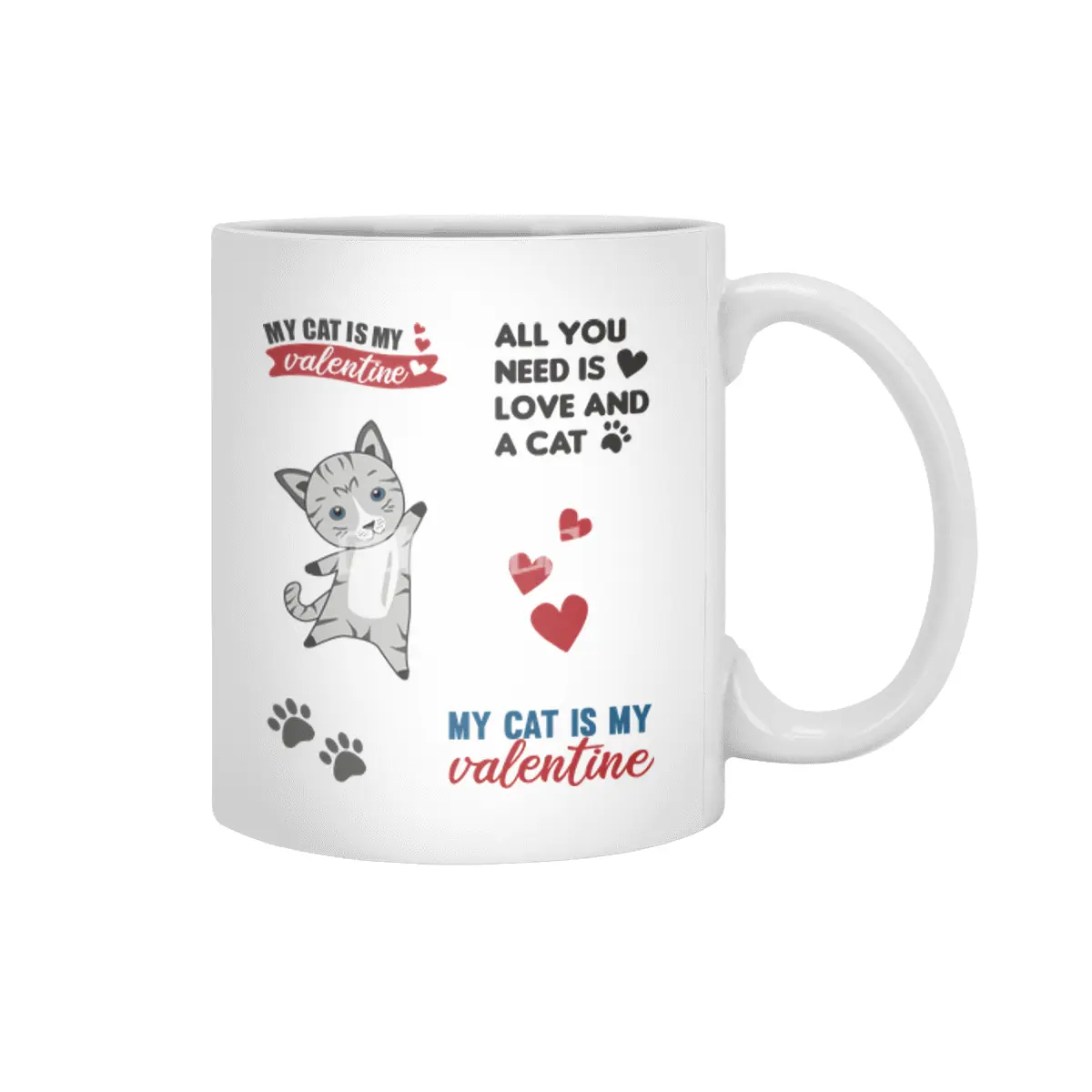 Cats Sticker Set My Cat Is My Valentine Light Gray Beyaz Kupa