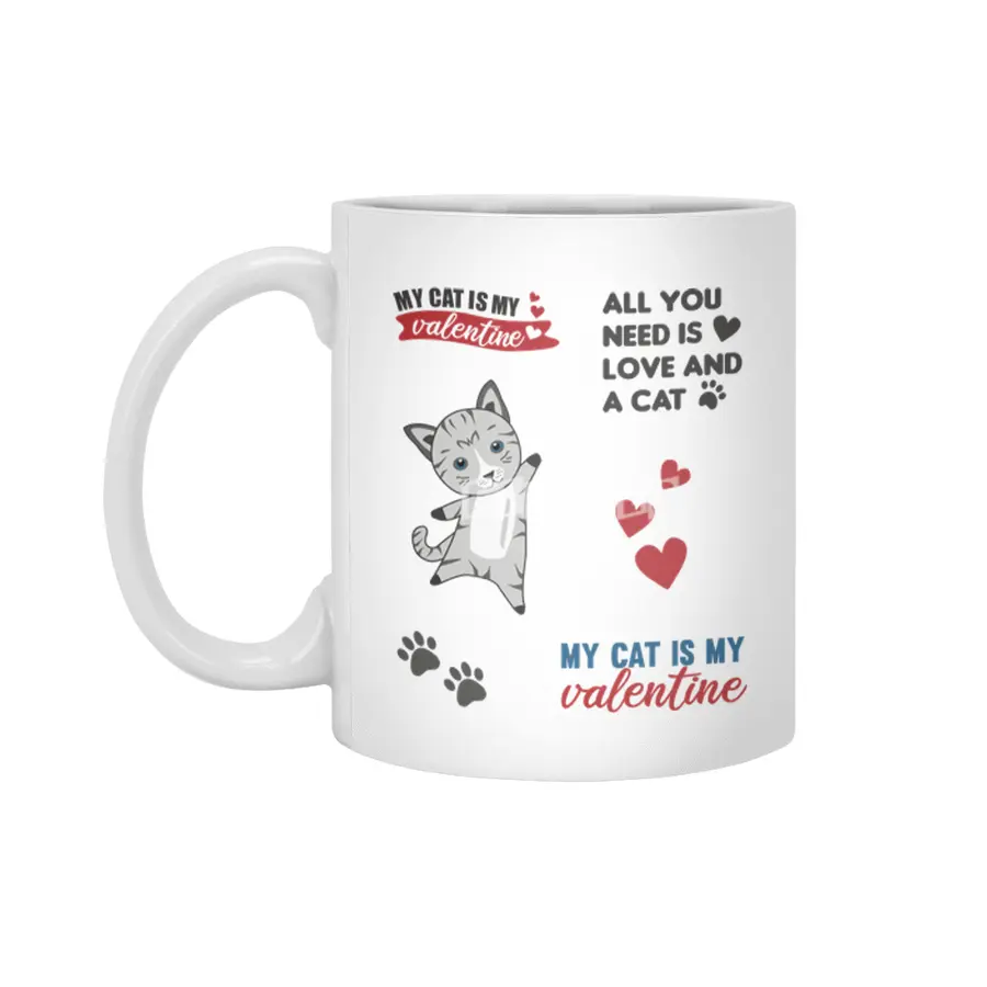 Cats Sticker Set My Cat Is My Valentine Light Gray Beyaz Kupa