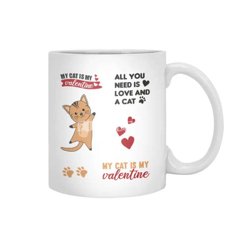 Cats Sticker Set My Cat Is My Valentine Red Heart Beyaz Kupa