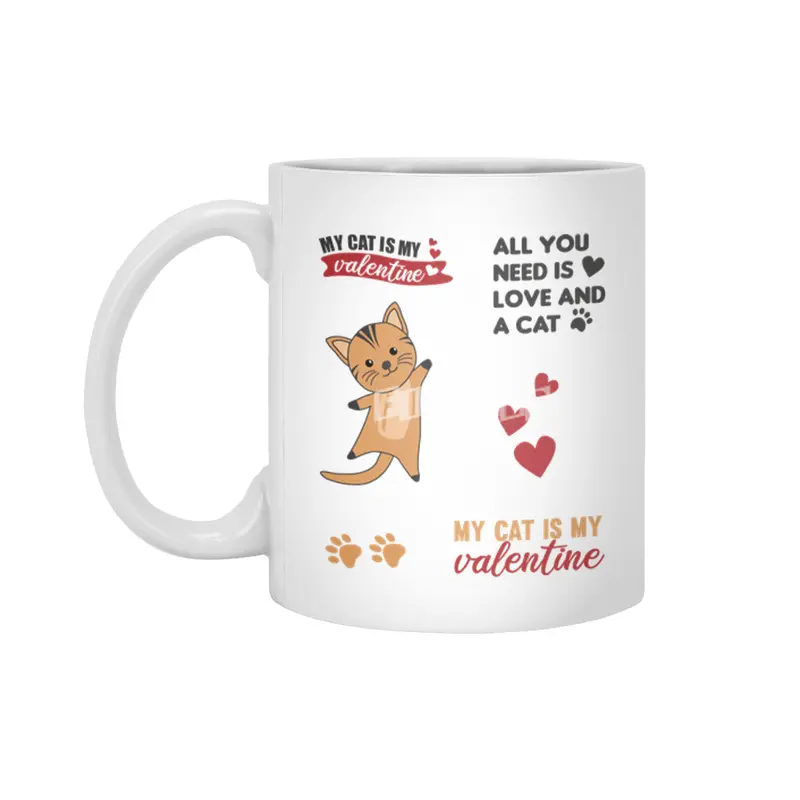 Cats Sticker Set My Cat Is My Valentine Red Heart Beyaz Kupa