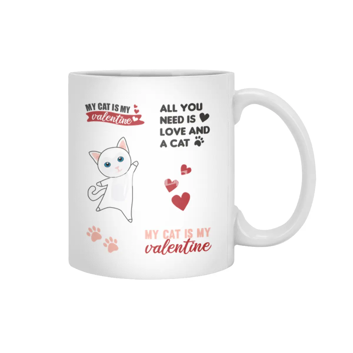 Cats Sticker Set My Cat Is My Valentine White Beyaz Kupa