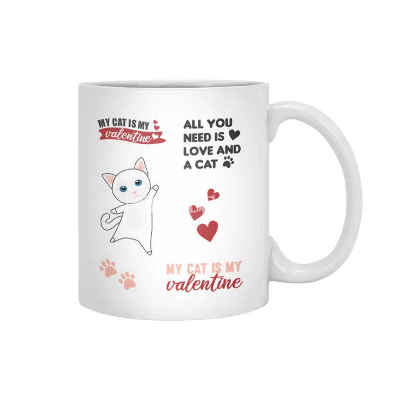 Cats Sticker Set My Cat Is My Valentine White Beyaz Kupa