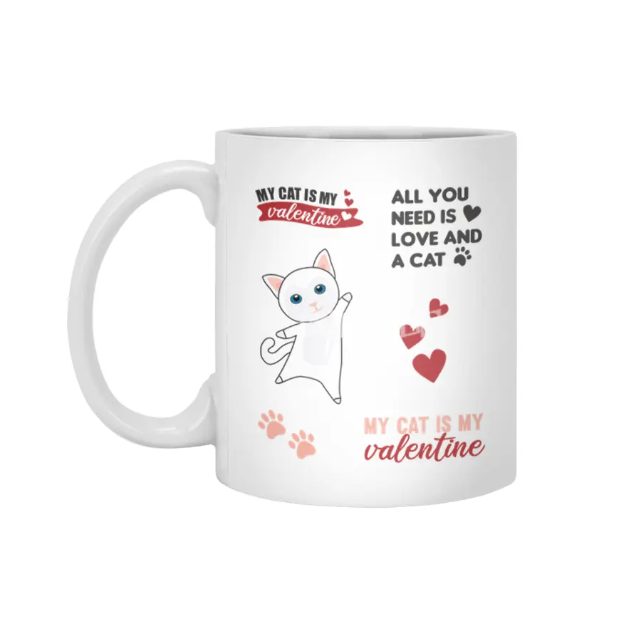 Cats Sticker Set My Cat Is My Valentine White Beyaz Kupa