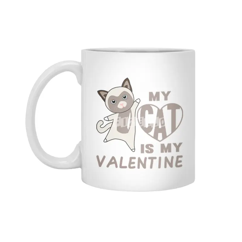 My Cat Is My Valentine Brown Cute Cats Beyaz Kupa