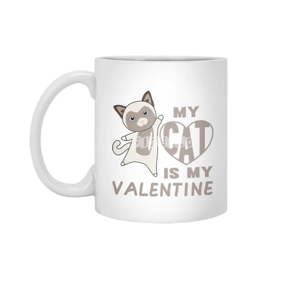 My Cat Is My Valentine Brown Cute Cats Beyaz Kupa