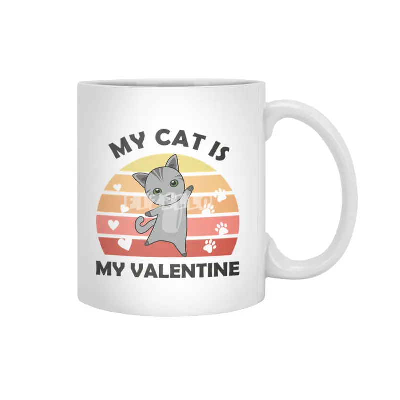 My Cat Is My Valentine Cat Heart Gray Vintage Beyaz Kupa
