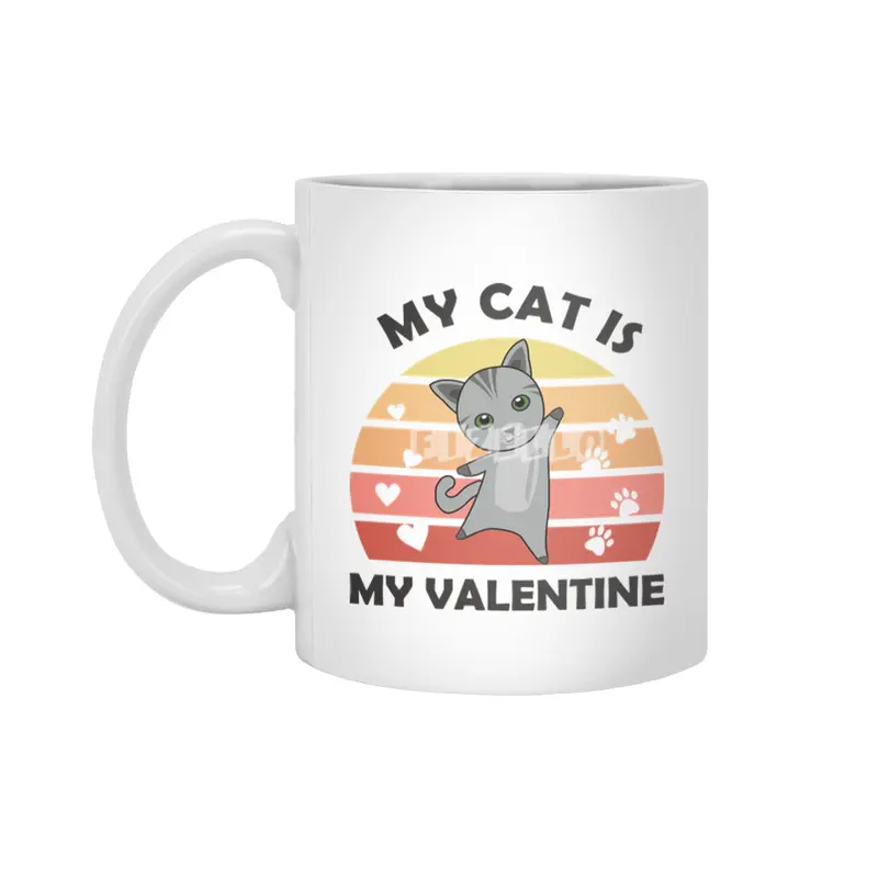 My Cat Is My Valentine Cat Heart Gray Vintage Beyaz Kupa