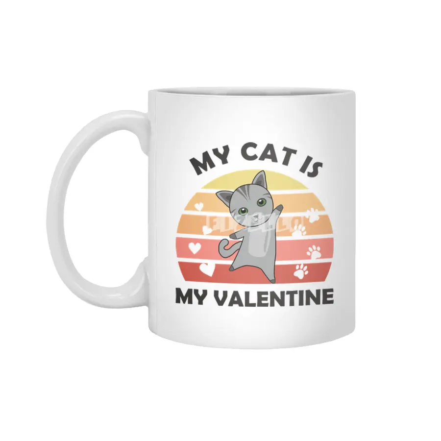 My Cat Is My Valentine Cat Heart Gray Vintage Beyaz Kupa