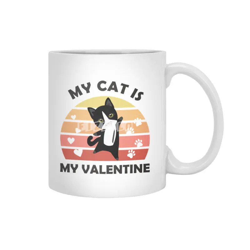 My Cat Is My Valentine Cats Black Heart Vintage Beyaz Kupa