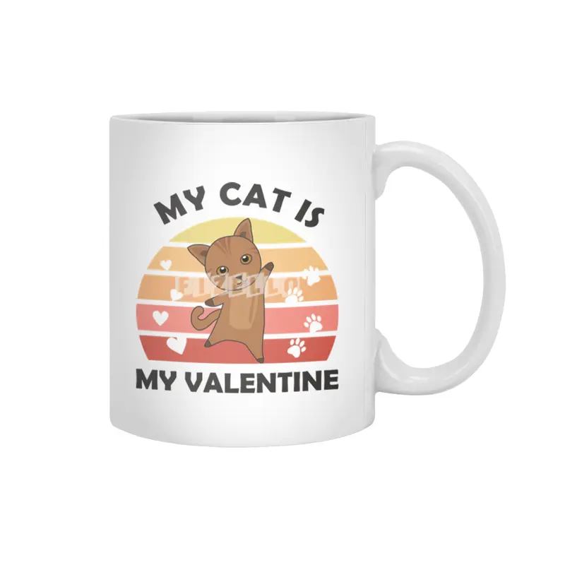 My Cat Is My Valentine Cats Heart Love Vintage Beyaz Kupa