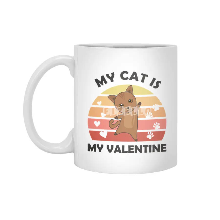 My Cat Is My Valentine Cats Heart Love Vintage Beyaz Kupa