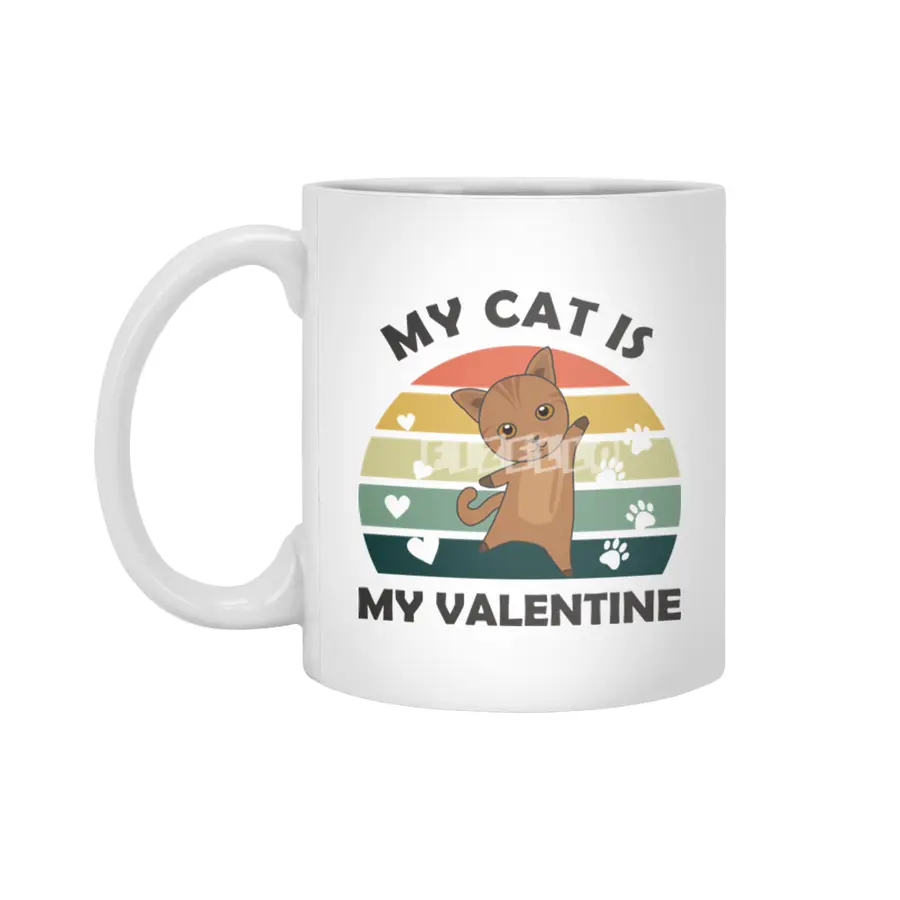 My Cat Is My Valentine Cats Vintage Cat Beyaz Kupa