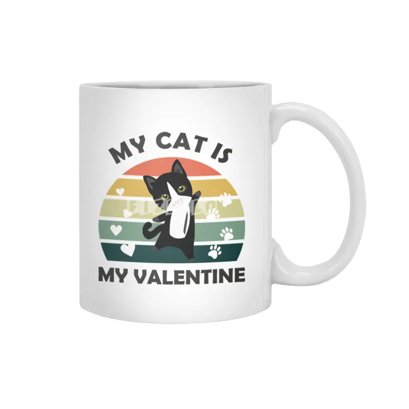 My Cat Is My Valentine Cute Black Cats Heart Beyaz Kupa