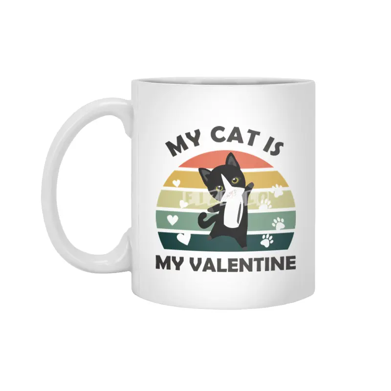 My Cat Is My Valentine Cute Black Cats Heart Beyaz Kupa