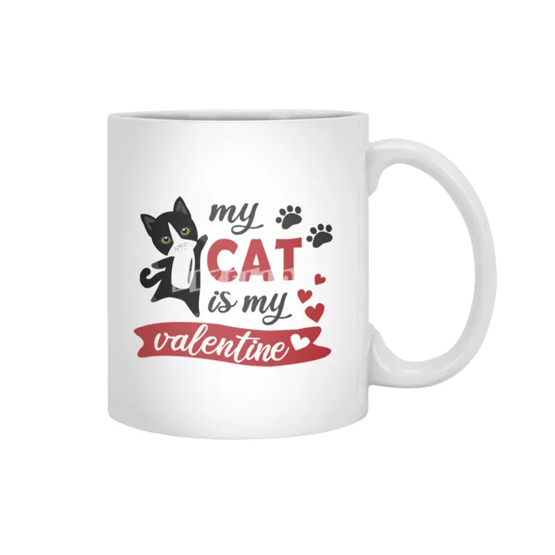My Cat Is My Valentine Cute Black Cats Heart Beyaz Kupa