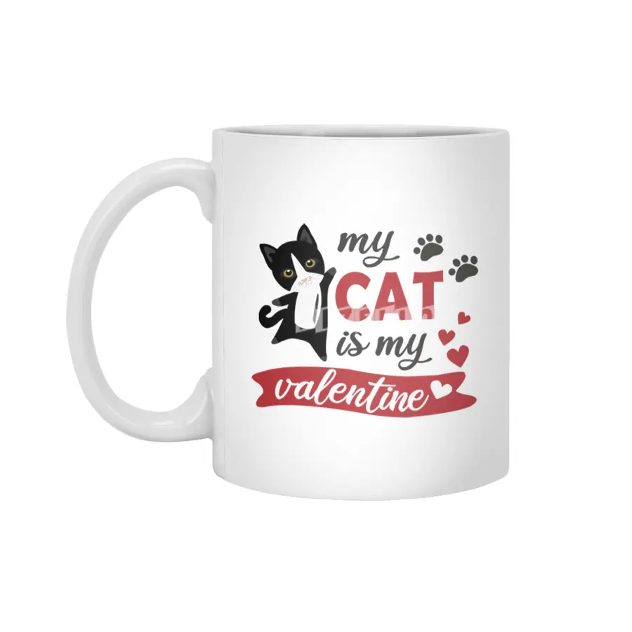 My Cat Is My Valentine Cute Black Cats Heart Beyaz Kupa