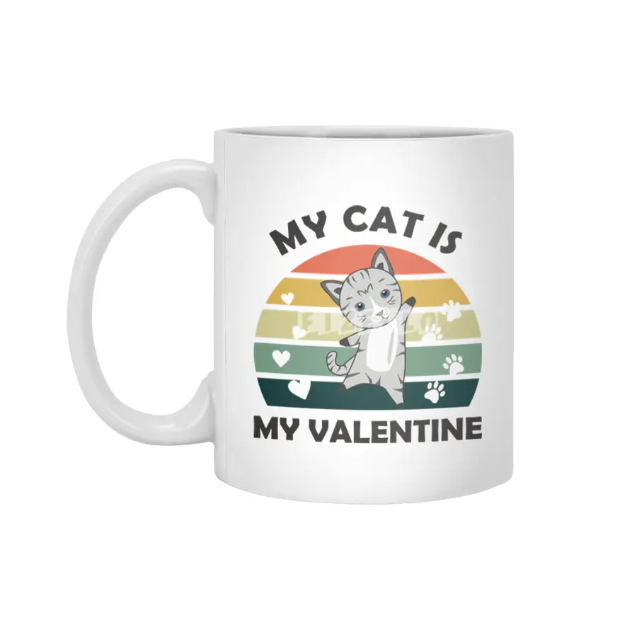 My Cat Is My Valentine Cute Cat Heart Vintage Beyaz Kupa