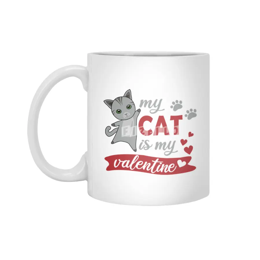 My Cat Is My Valentine Cute Cats Heart Beyaz Kupa