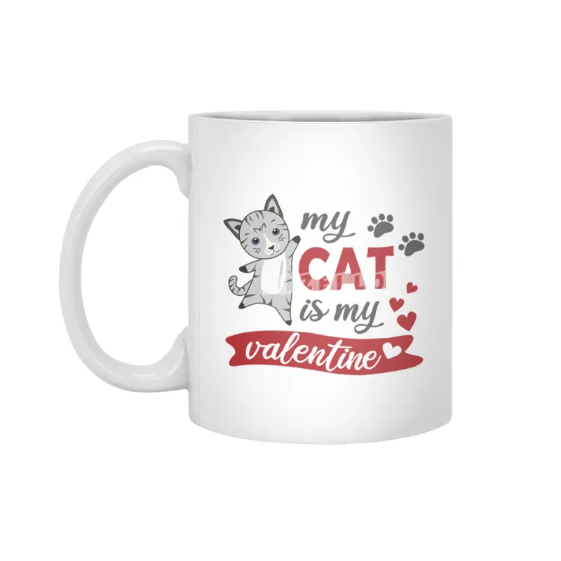 My Cat Is My Valentine Cute Cats Heart Gray Red Beyaz Kupa