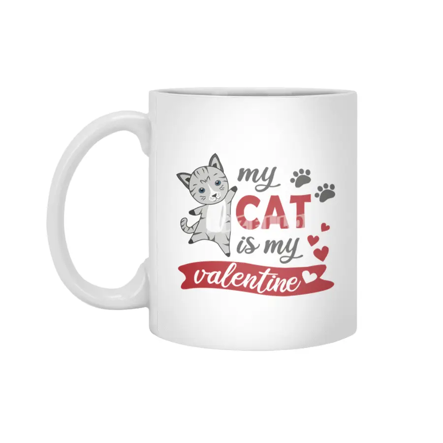 My Cat Is My Valentine Cute Cats Heart Gray Red Beyaz Kupa