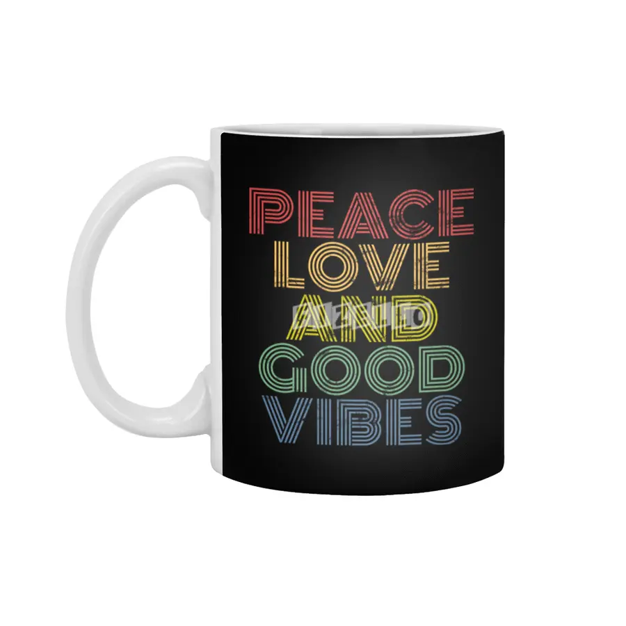 Peace Love And Good Vibes distressed Beyaz Kupa