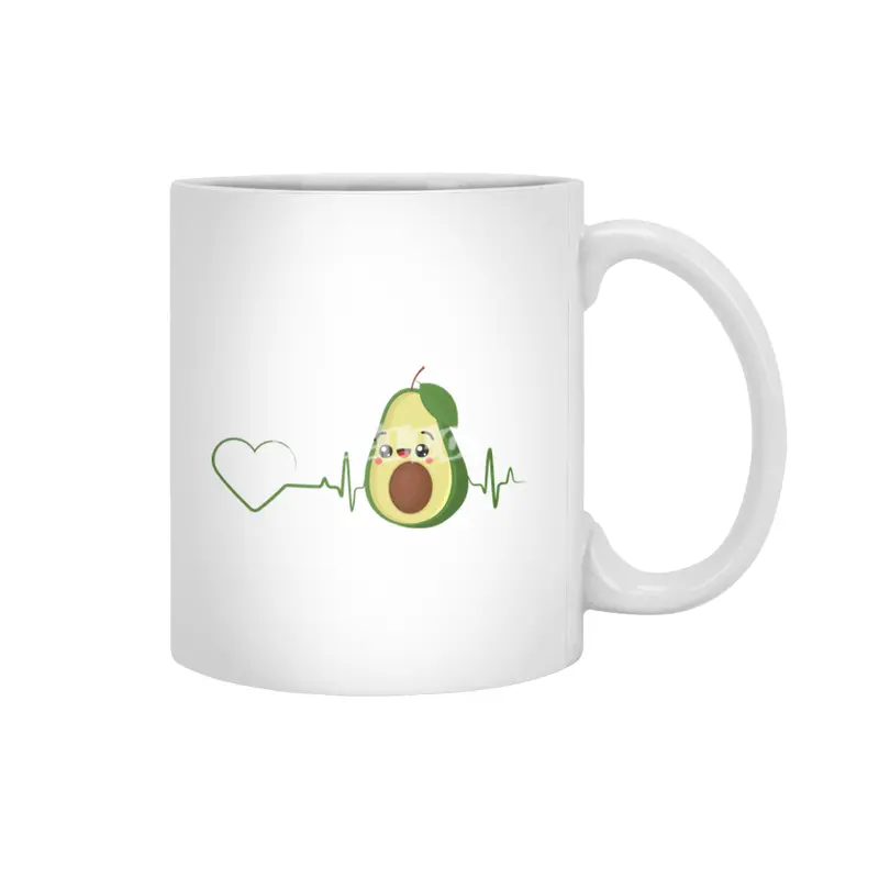 Avocado Heartbeat Avocado Vegan Men Women Design Beyaz Kupa