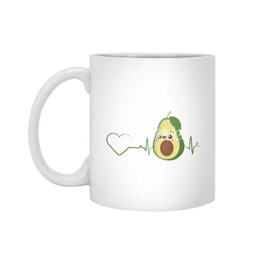 Avocado Heartbeat Avocado Vegan Men Women Design Beyaz Kupa