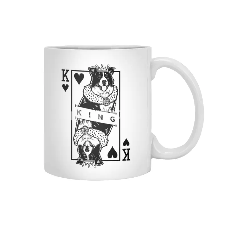 Border Collie King Of Hearts Funny Dog Lover Card Pop Art Beyaz Kupa