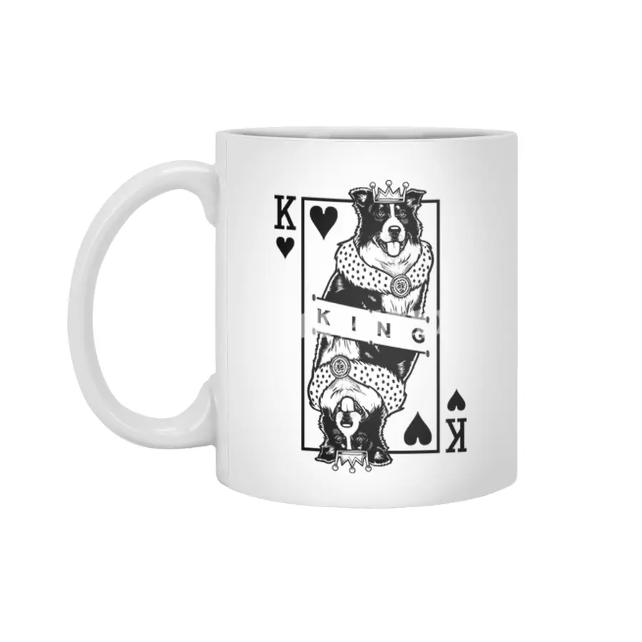 Border Collie King Of Hearts Funny Dog Lover Card Pop Art Beyaz Kupa