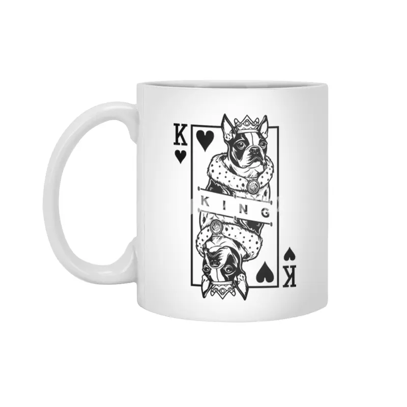 Boston Terrier King Of Hearts Cute Dog Playing Card Pop Art Beyaz Kupa