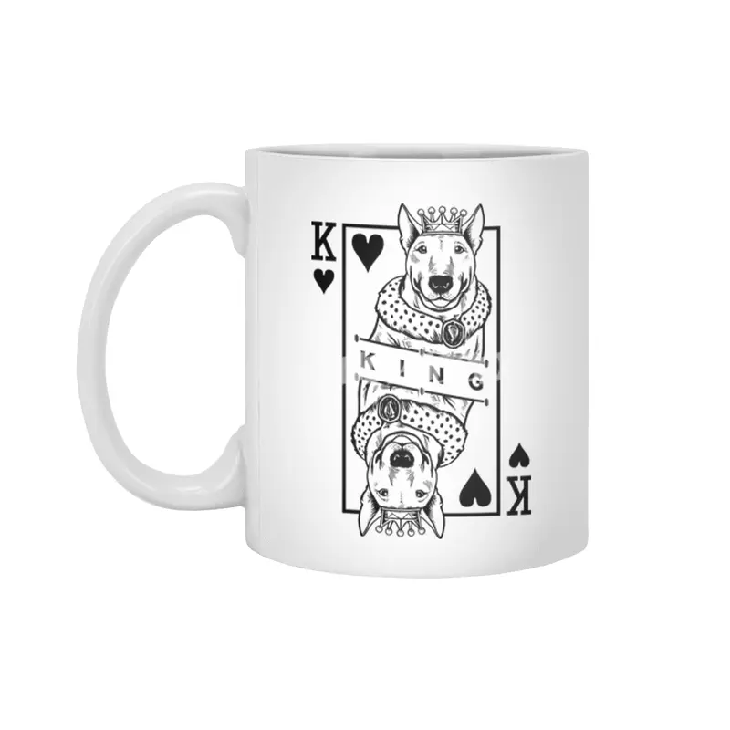 Bull Terrier King Of Hearts Funny Dog Lover Card Pop Art Beyaz Kupa