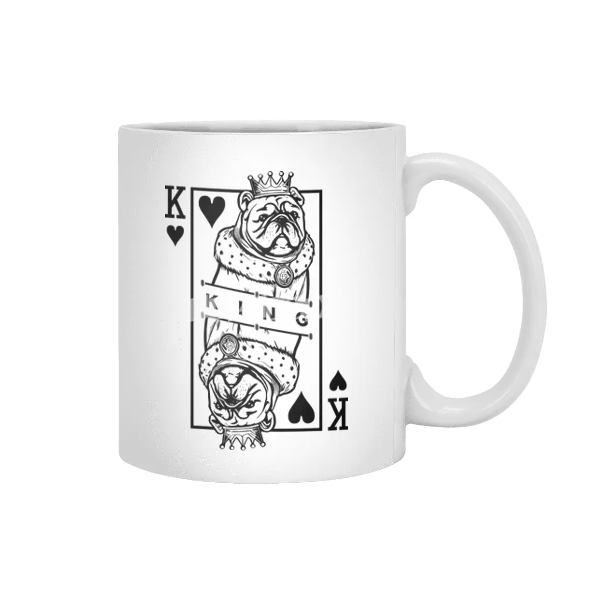 Bulldog King Of Hearts Funny Dog Lover Playing Card Pop Art Beyaz Kupa