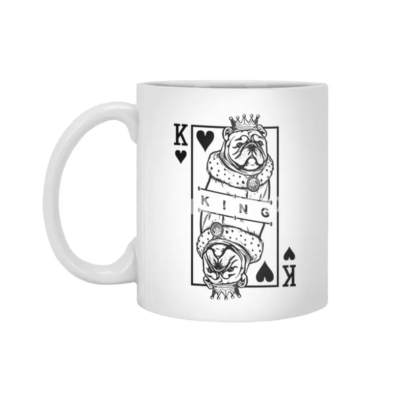Bulldog King Of Hearts Funny Dog Lover Playing Card Pop Art Beyaz Kupa