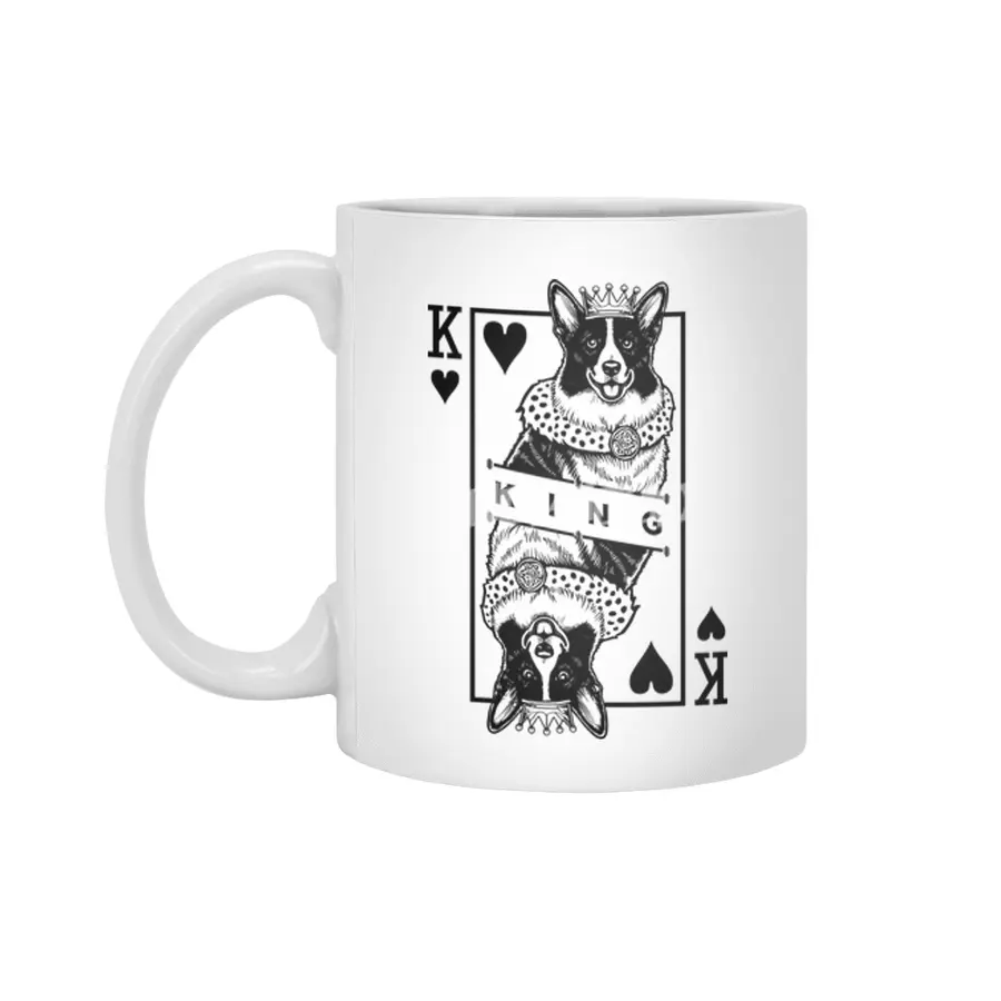 Cardigan Welsh Corgi King Of Hearts Funny Dog Lover Pop Art Beyaz Kupa