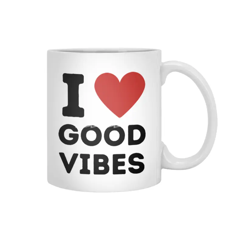 I Love Good Vibes Simple Heart Design Beyaz Kupa